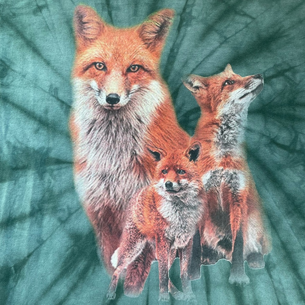 Y2K Colortone foxes green tie dye short sleeve tee - Picture 4 of 12